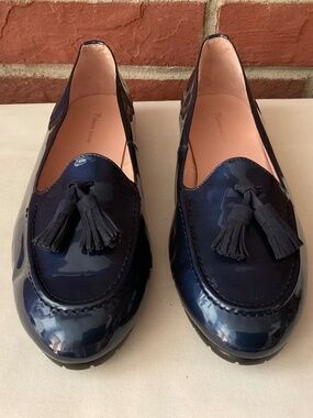Valencia Ballerinas Navy Patent Leather Flat Shoes Size EU 41 Made in Spain NEW